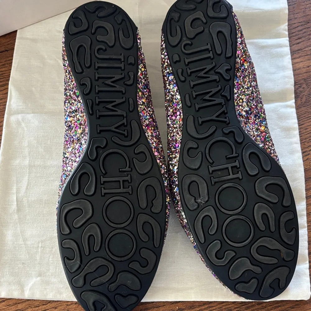 Jimmy Choo Glitter Flats with Black Trim - Picture 5 of 8